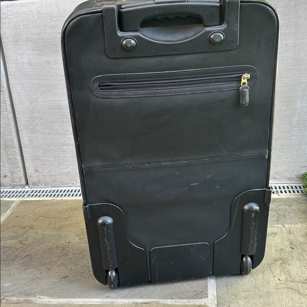 COACH 22" Charcoal Black Leather Rolling HERITAGE CHECK Suitcase Carry On VTG - Picture 5 of 16